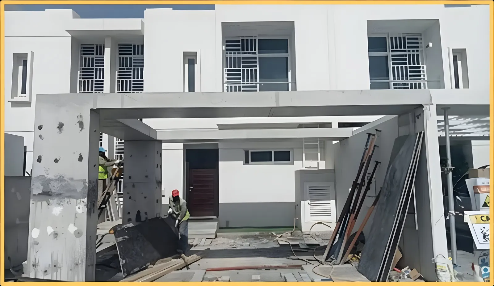 Completed villa interior with finished walls and flooring during a handover inspection